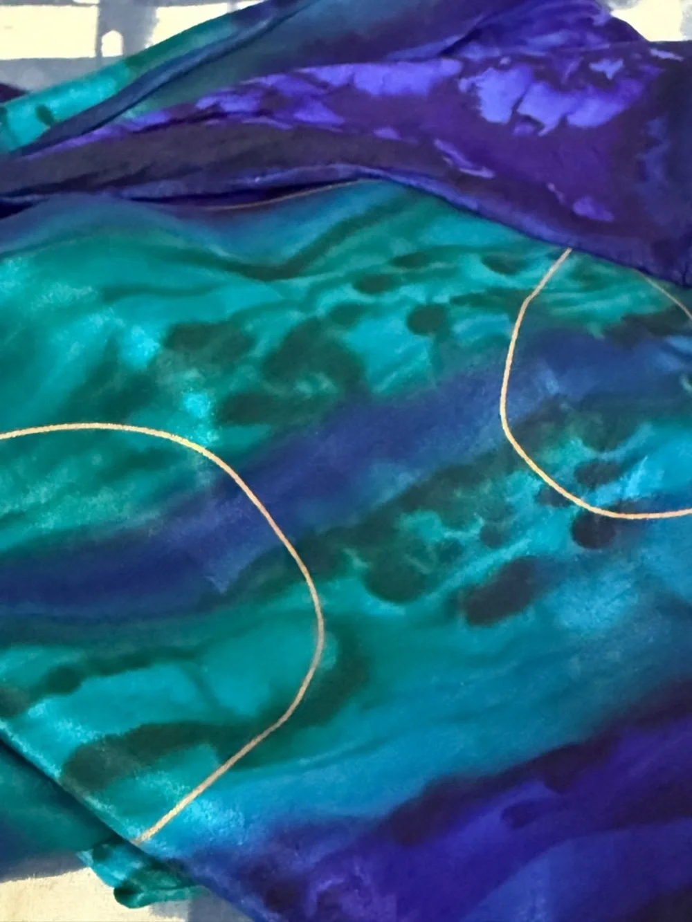 Unbranded Vibrant Blue-Green Scarf with Gold Accent. No tags. 60”X11”.